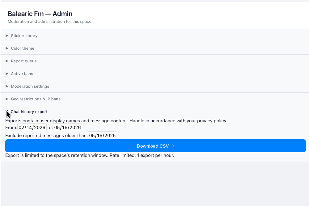 Relaya chat history export interface